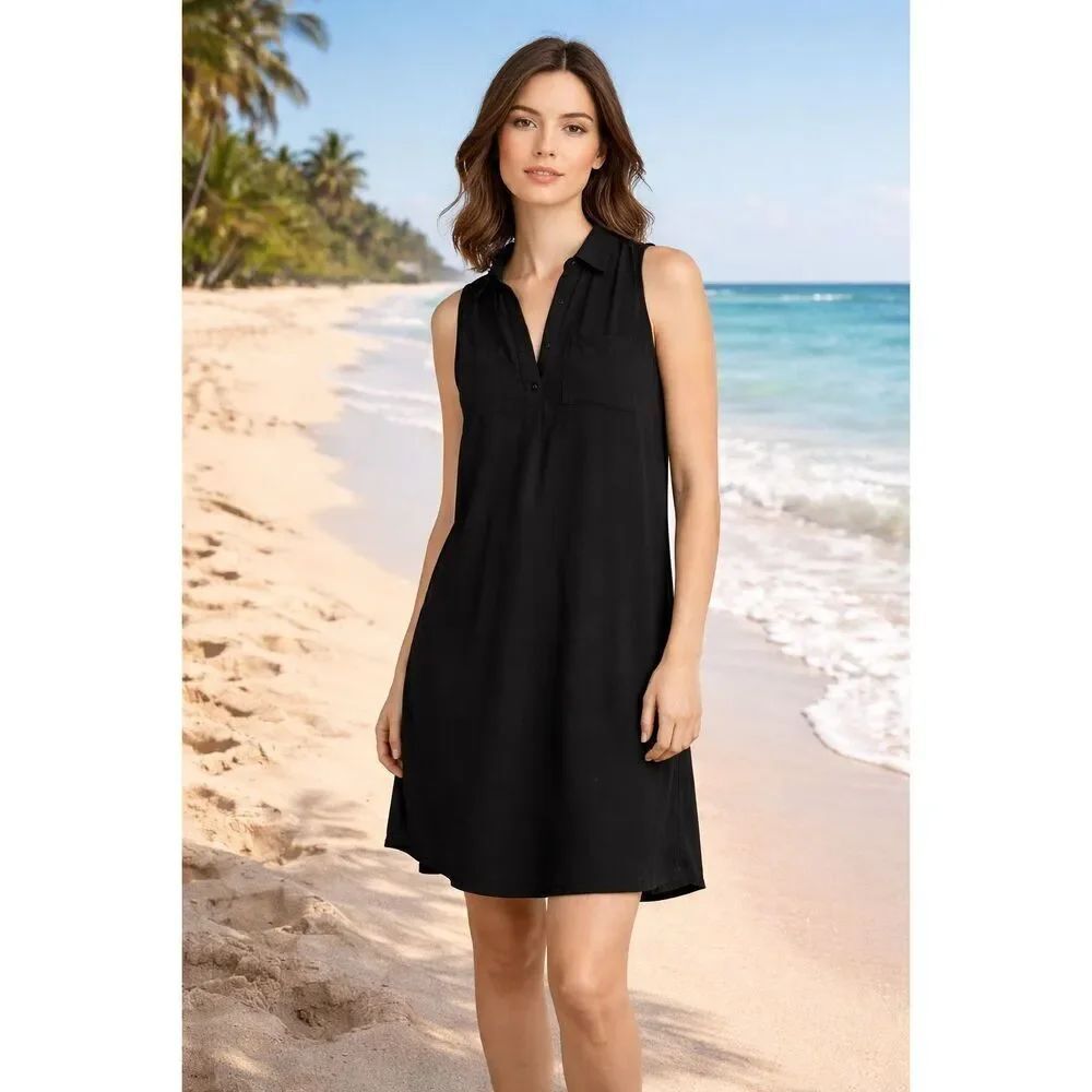 Old Navy Black Sleeveless Shirt Dress XS Rayon Casual Lightweight
